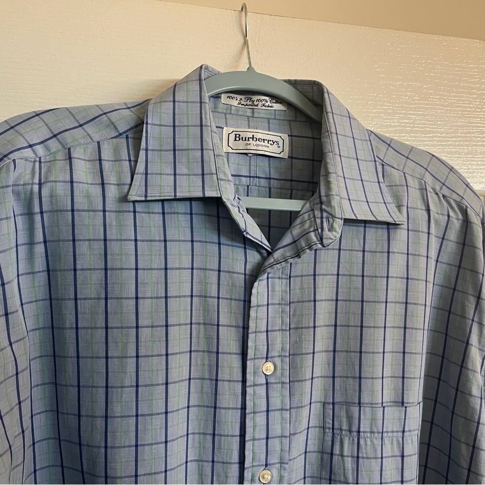 Burberry Men's Light Blue Plaid Shirt